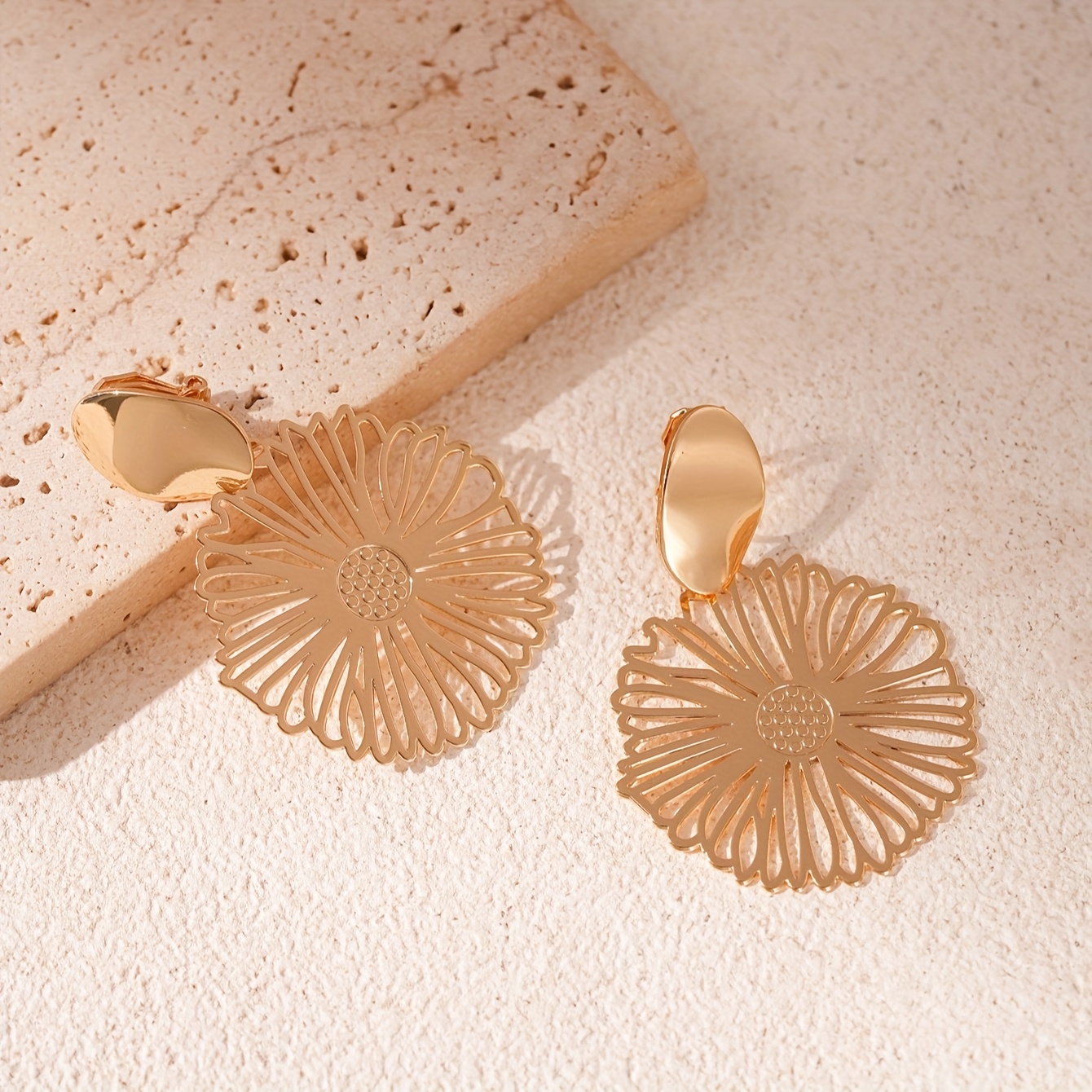 Women's Golden Clip-On Earrings, Piercing Resemble Design
